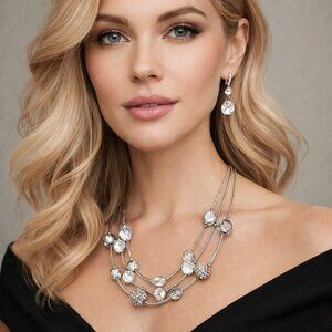 Gunmetal Multi-Strand Necklace & Earrings Set | Faceted Beads Vintage 1980's